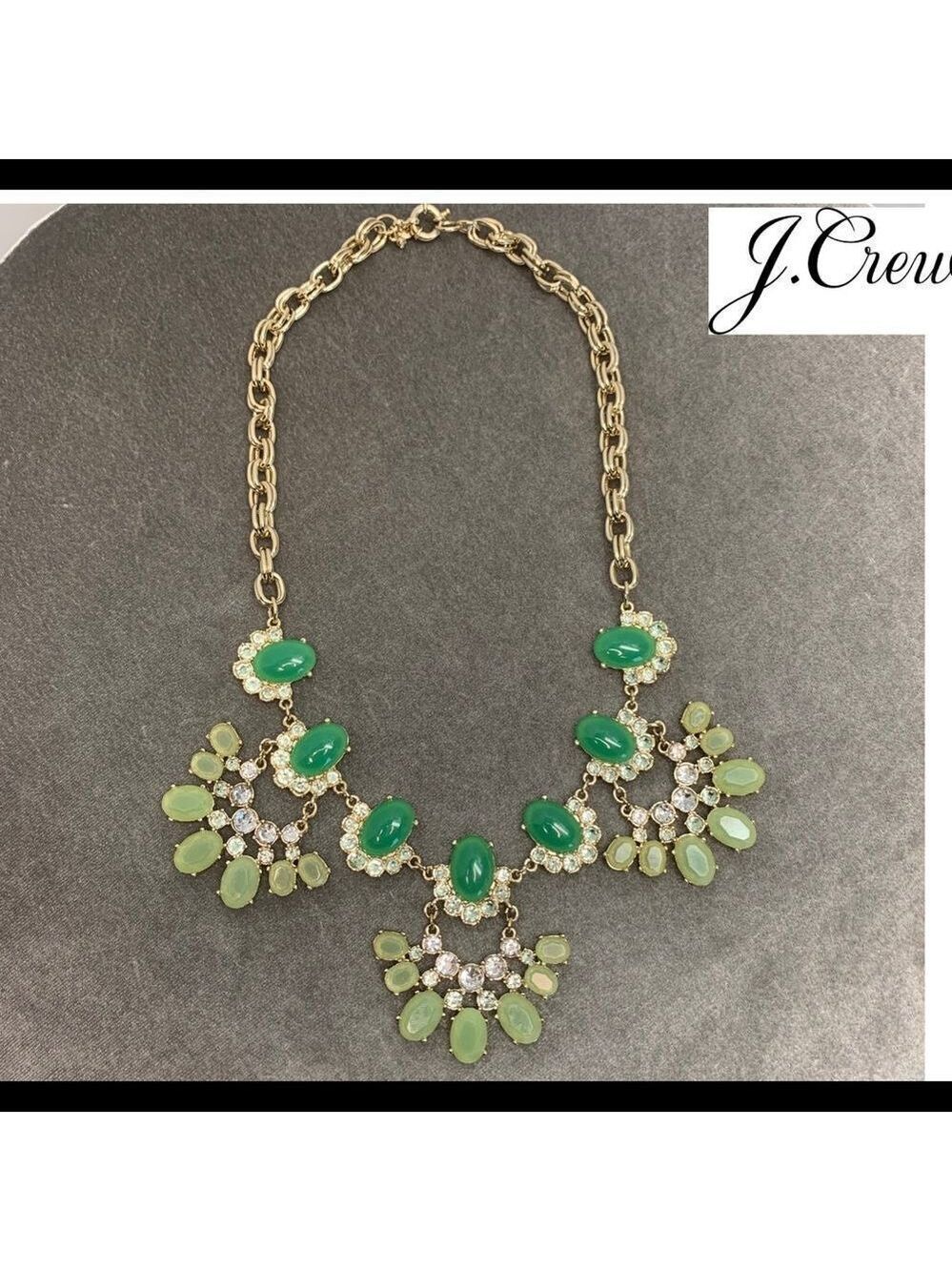 J. Crew green rhinestone Crystal gold-tone statement necklace